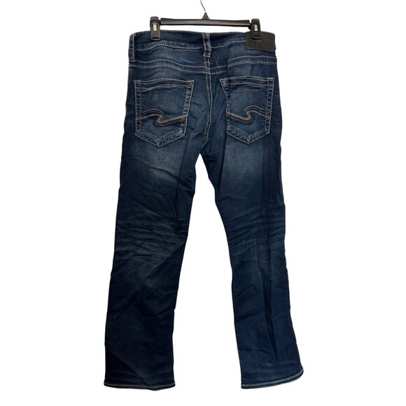 Silver Jeans Co Zac Mens Jeans W30 L32 Straight Fit Blue Mid Wash Stretch Denim - Picture 2 of 7